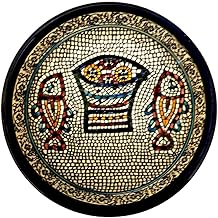 Bluenoemi - Tazón de cerámica armenio para decoración del hogar, peces de tabgha, mosaico pintado a mano, multiplicación, panes y peces, milagro, plato decorativo