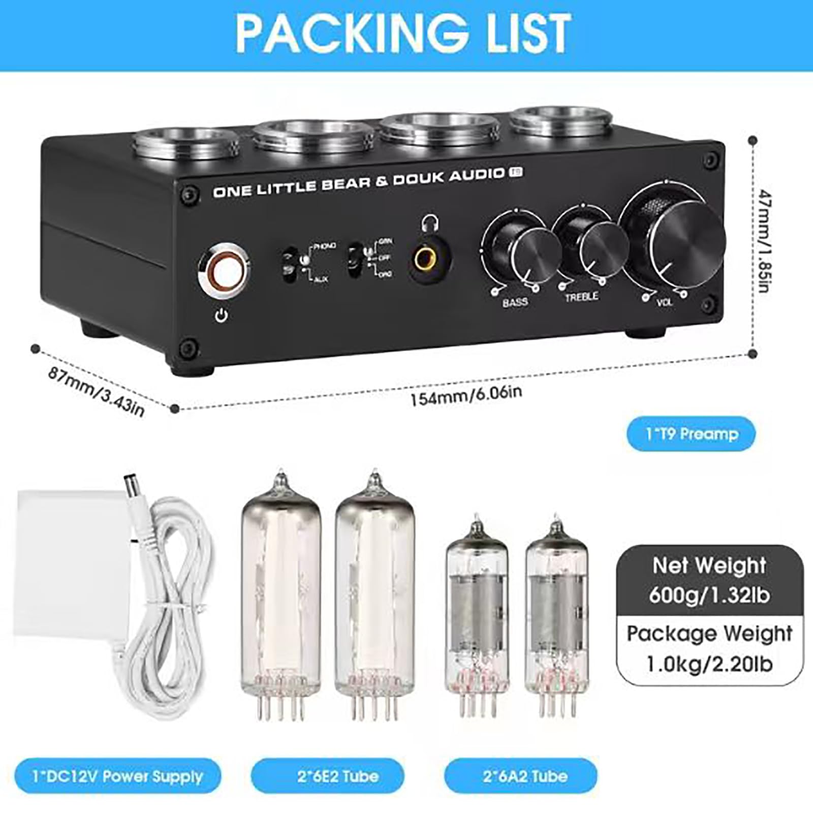 COYEUX Preamplificatore Fono, Preamplificatore per Lettore/Giradischi, con Controllo del Guadagno E Manopola del Volume, Registrazione MM, Stereo L/R/RCA/3,5 Mm, per Sistema Audio Stereo Domestico