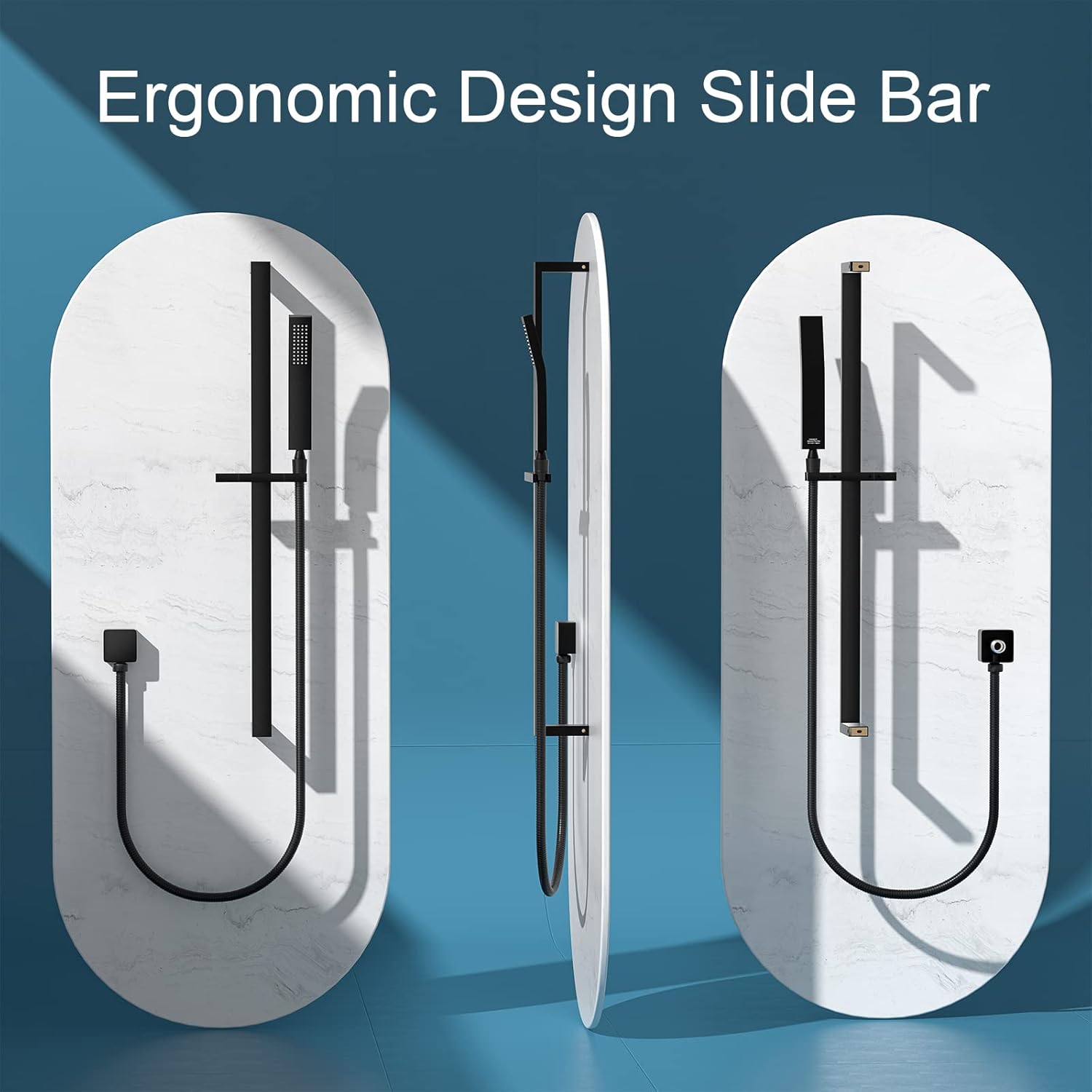 Solid Brass Hand Shower with Slide Bar, Shower Slide Bar 28-Inch with Adjustable Square Handheld Shower Head for Bathroom Wall Mount,59 in Stainless Steel Hose, Matte Black, RCS95001