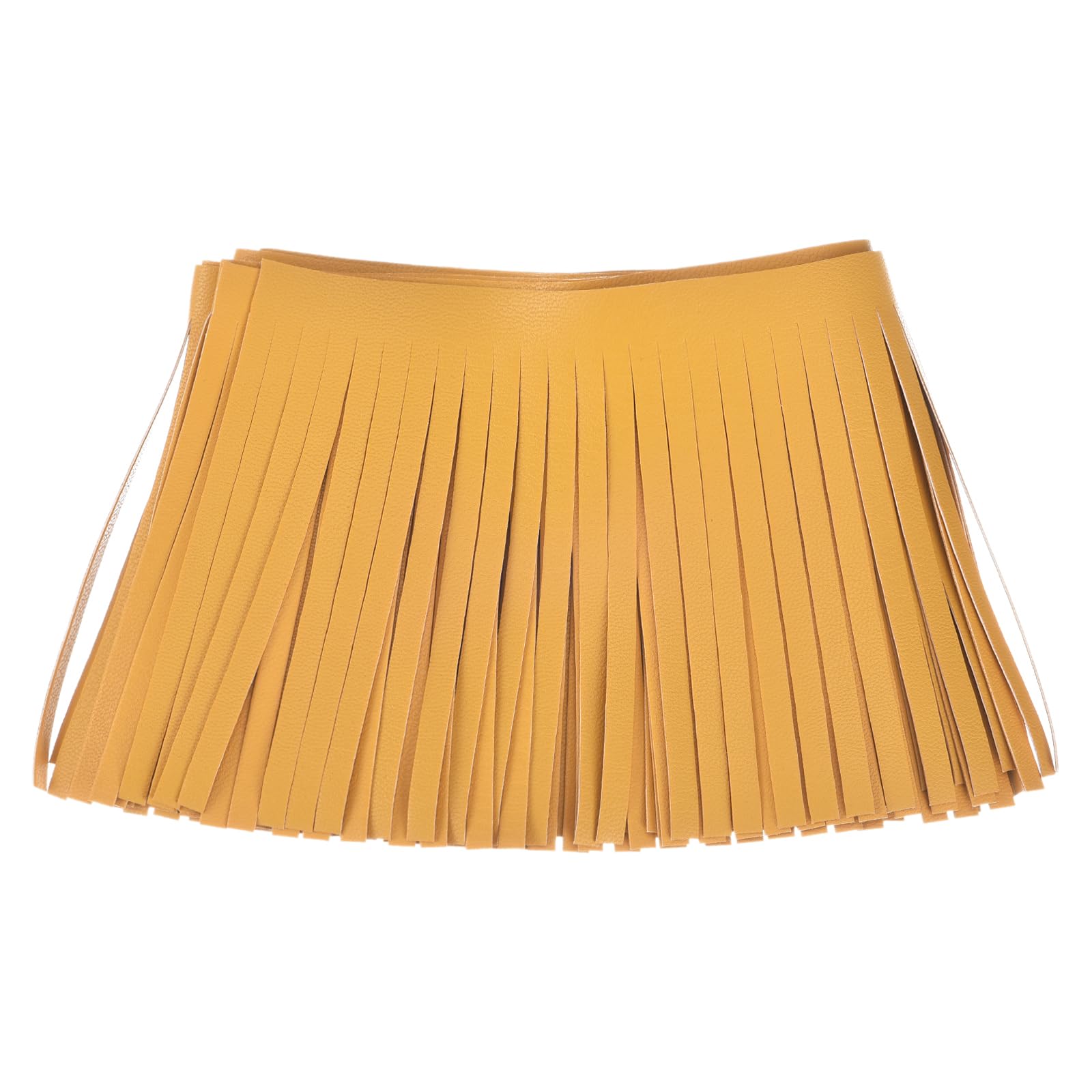 sourcing map 2 Yards 4 Inch PU Faux Leather Fringe Trim Double Side Leather Sewing Tassel Fringe for DIY Sewing Dress Crafts Skirt Decoration, Yellow
