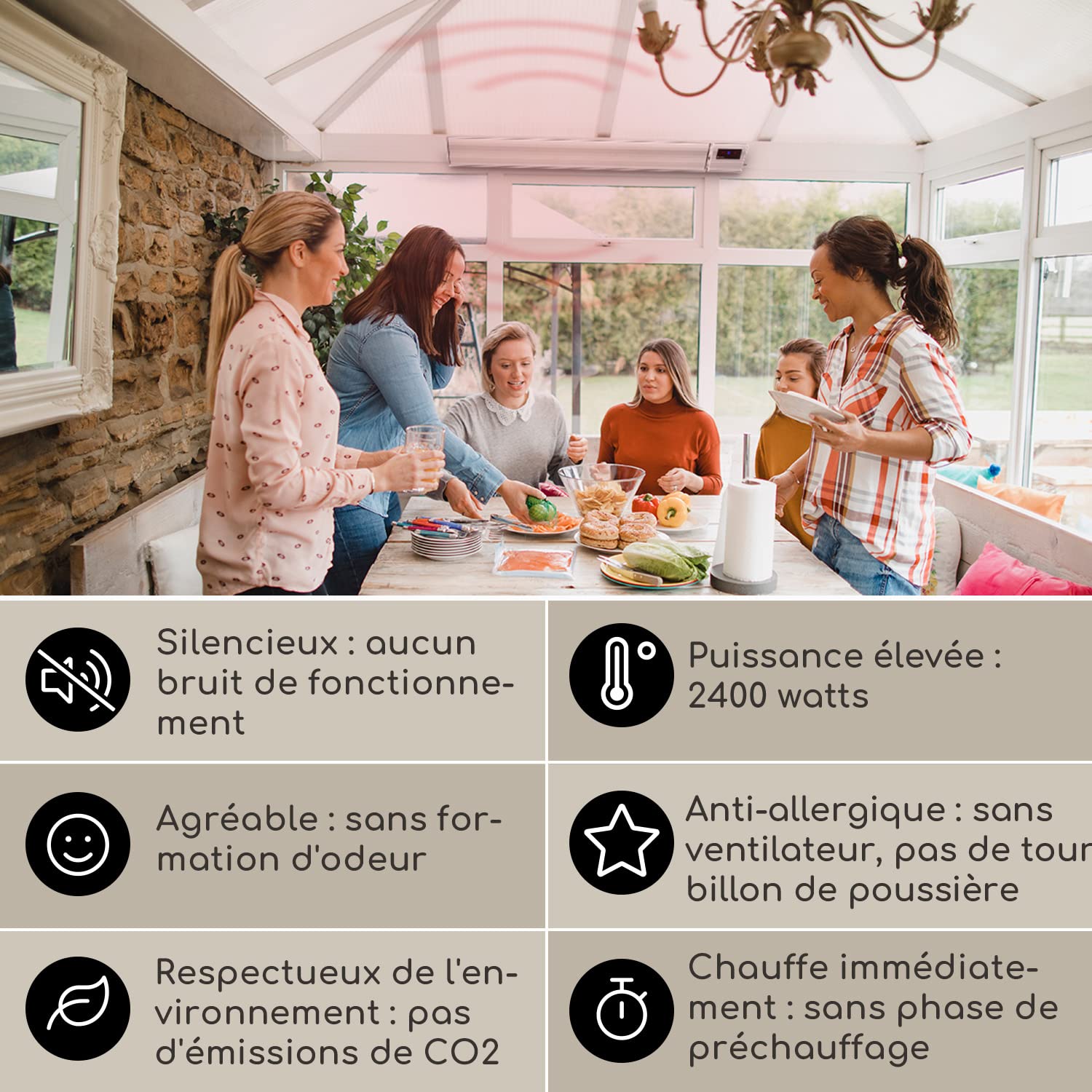 Klarstein Chauffage Electrique à Infrarouge, Chauffage de Jardin 2400W, Télécommande, Minuterie, Affichage LED, Chauffage Exterieur Terrasse pour Veranda, Chauffage d'Appoint Econome, Sans CO2