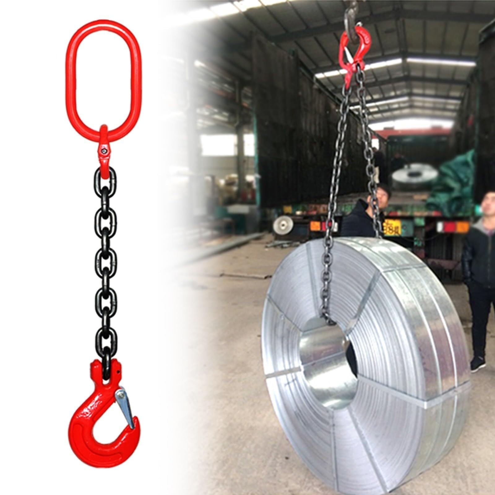 Catena di sollevamento industriale autobloccante gancio 1 m gamba singola in acciaio resistente per cantiere macchinari carico trazione 5 tonnellate
