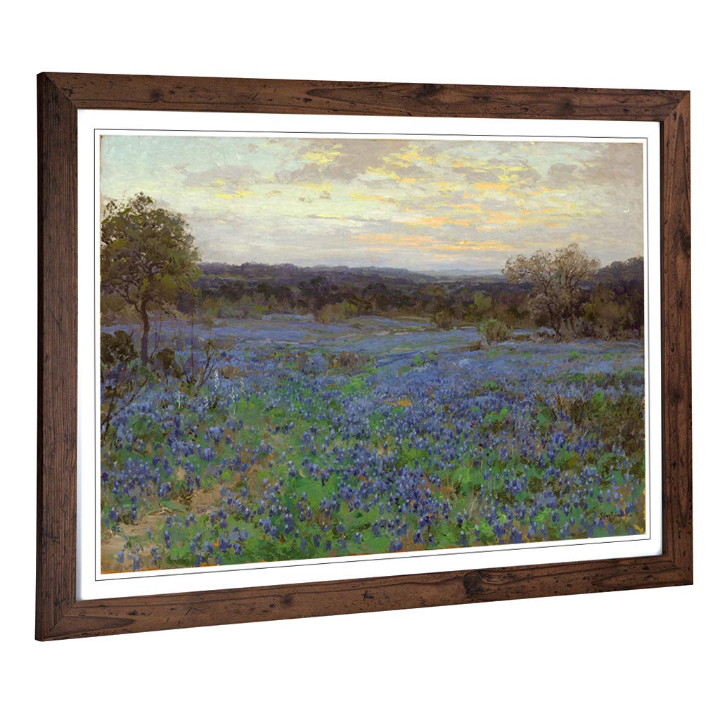 Big Box Art Framed Print of Julian Onderdonk Hillside of Blue Bonnets 3 Design | Wall Art Picture | Home Decor for Kitchen, Living Room, Bedroom, Hallway, Walnut, A2 / 24.5x18 Inch / 62x45cm