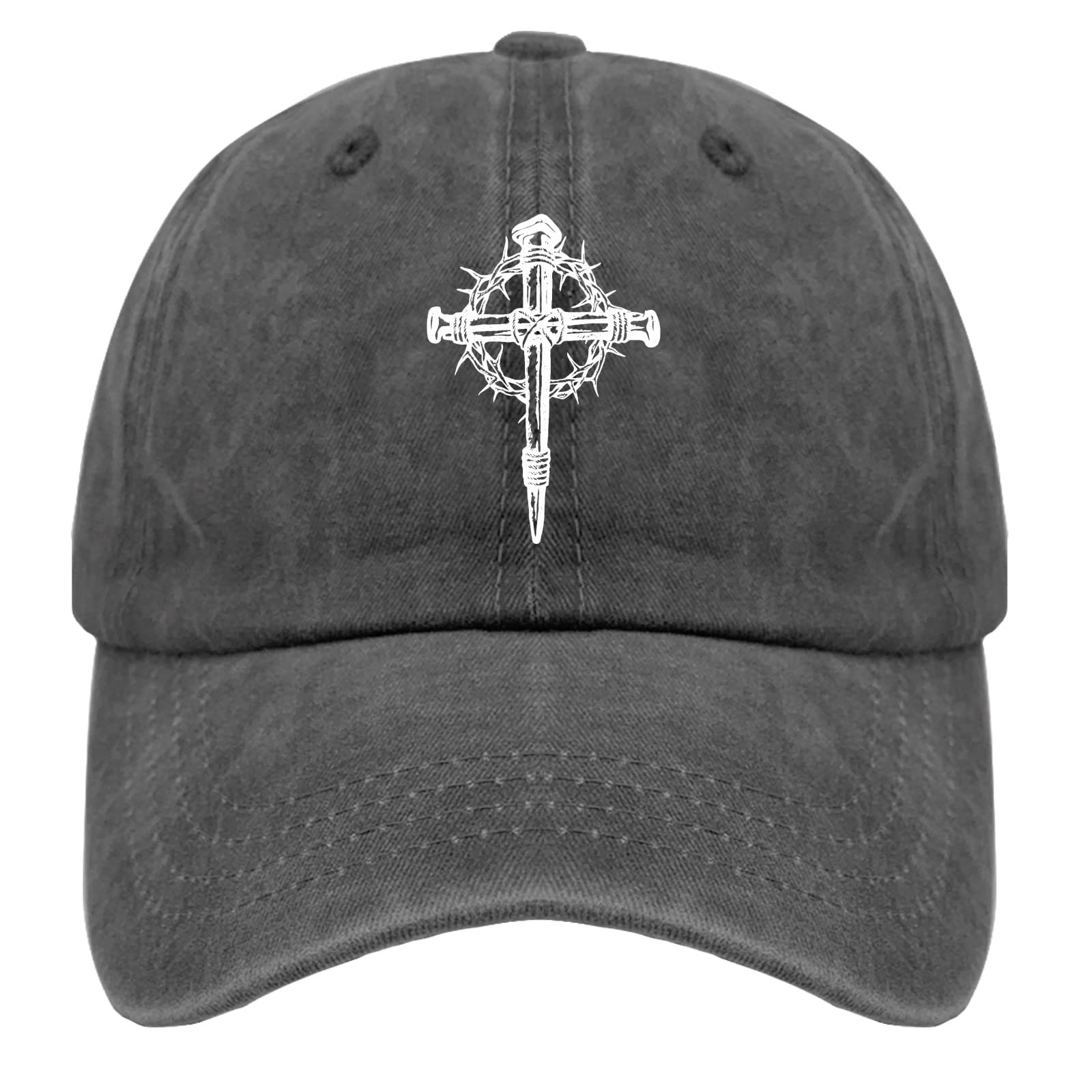 Melbrakin Unisex Pigment Black Jesus Cross Christian Hats Distressed Baseball Caps For Men Graphic Washed Denim Adjustable Strapback Baseball Caps