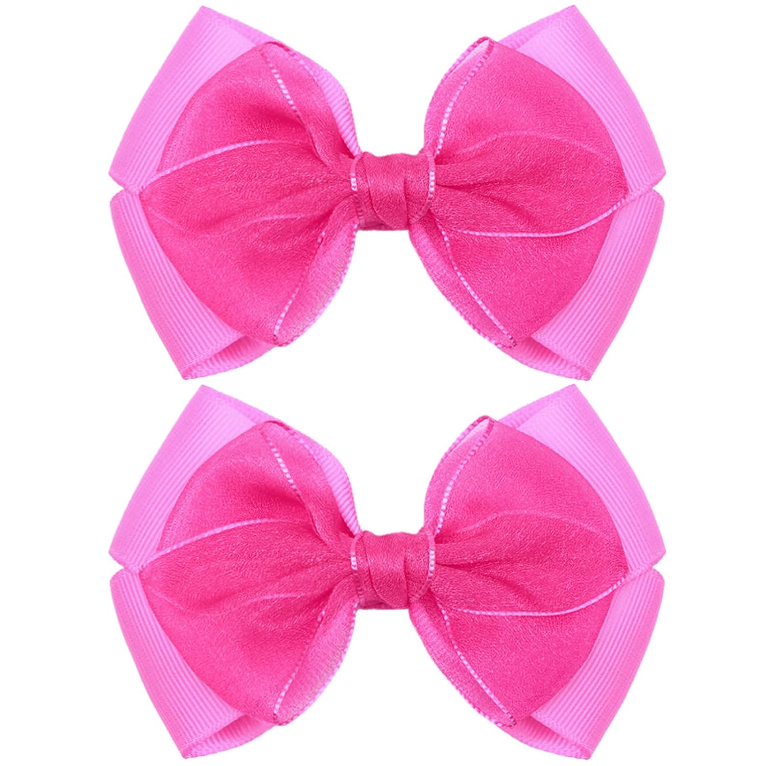 Big 4.5 Inch Organza Double Hair Bow Clips - Lined Boutique Alligator Hairpin for Baby Girls, Toddlers, and Little Teens - Kids Barrettes Set of 2 Stylish