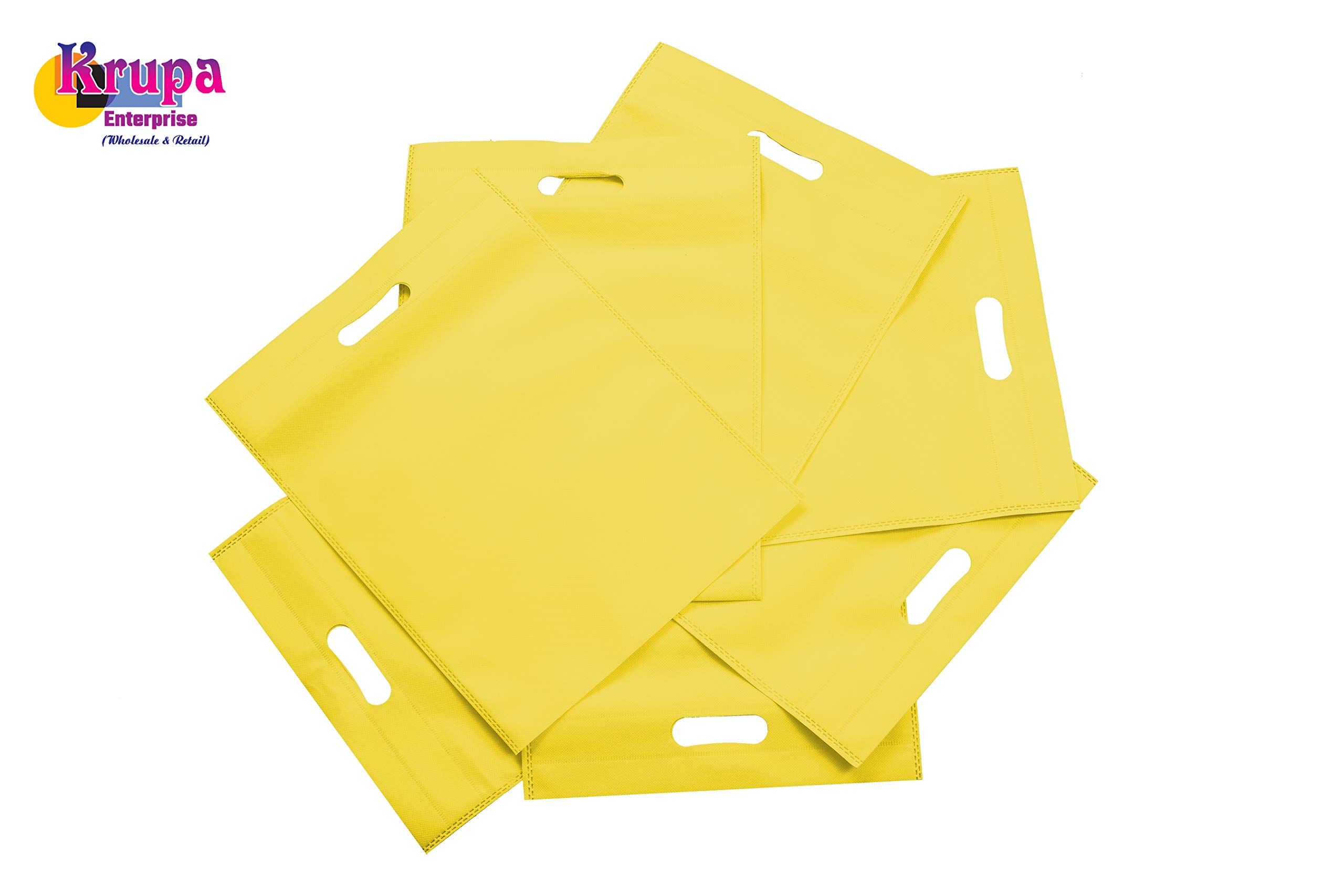 Krupa Enterprise 10x14 Inch Lemon Yellow D-Cut Cloth Carry Bag Pack of 50 | Eco Friendly Handle Shopping | Reusable Gift Daily Use | Lightweight Durable Grocery Tote | Business Retail Bulk 3