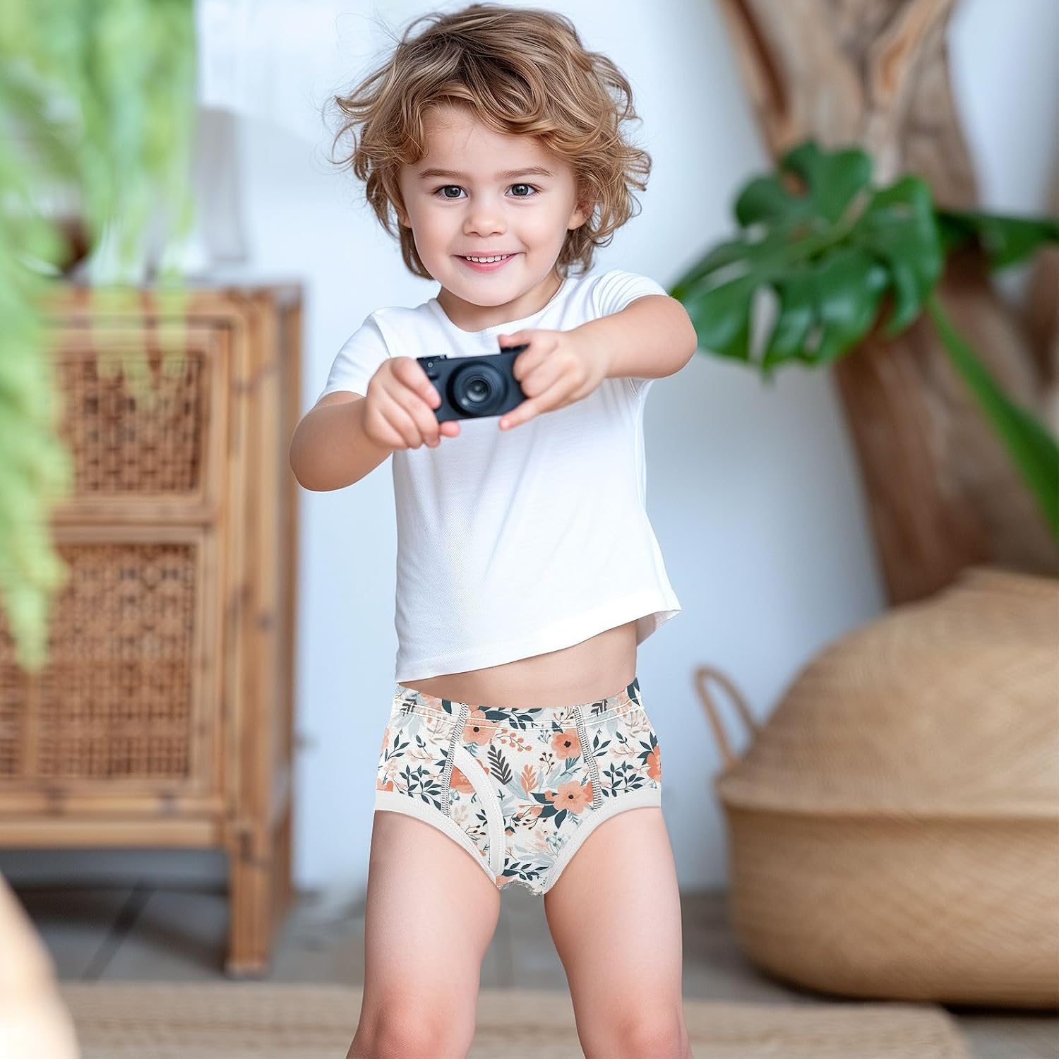 visesunny Boys Potty Training Underwear Light Red Elegant Fresh Flower Breathe Cotton Briefs Size 2T-8Y for Toddler