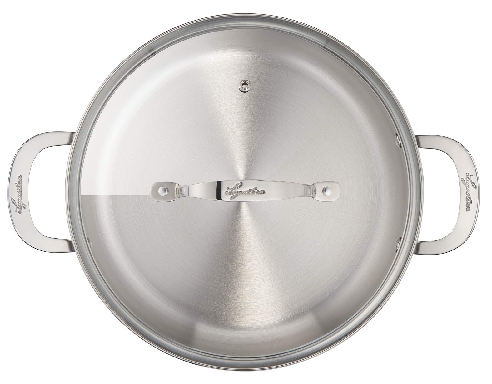 Lagostina Evelia Set di Pentole Induzione, Gas e Forno in Acciaio Inox 18/10, 13 Pezzi, Batteria con 4 Casseruole, Pentola, Padella Antiaderente, Mestolo, Schiumarola, Cucchiaio Spaghetti, 4 Coperchi