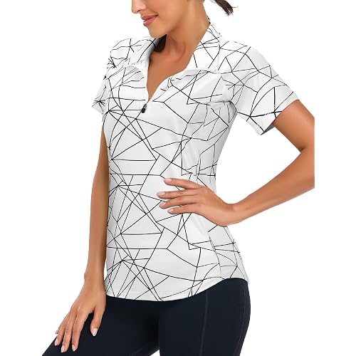 Zamowoty Women's Short Sleeve Golf Shirts 1/4 Zip Up Loose Yoga Running Workout Tops