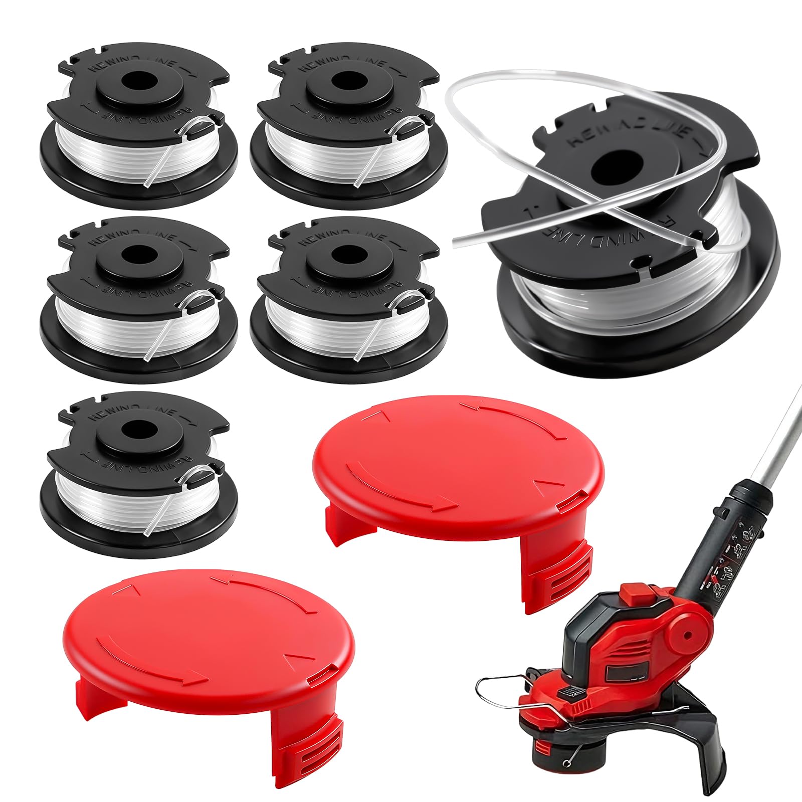 6 Piezas Línea de Bobina de Repuesto para Ein-hell GE-CT 18/28 Li y GE-CT 18/28 Li TC, Bobina de Hilo de Repuesto para Desbrozadora para Einhell GE-CT 18/28 Li, Longitud 5 m Ø 1,6 mm(6 Bobinas+2 Tapa)