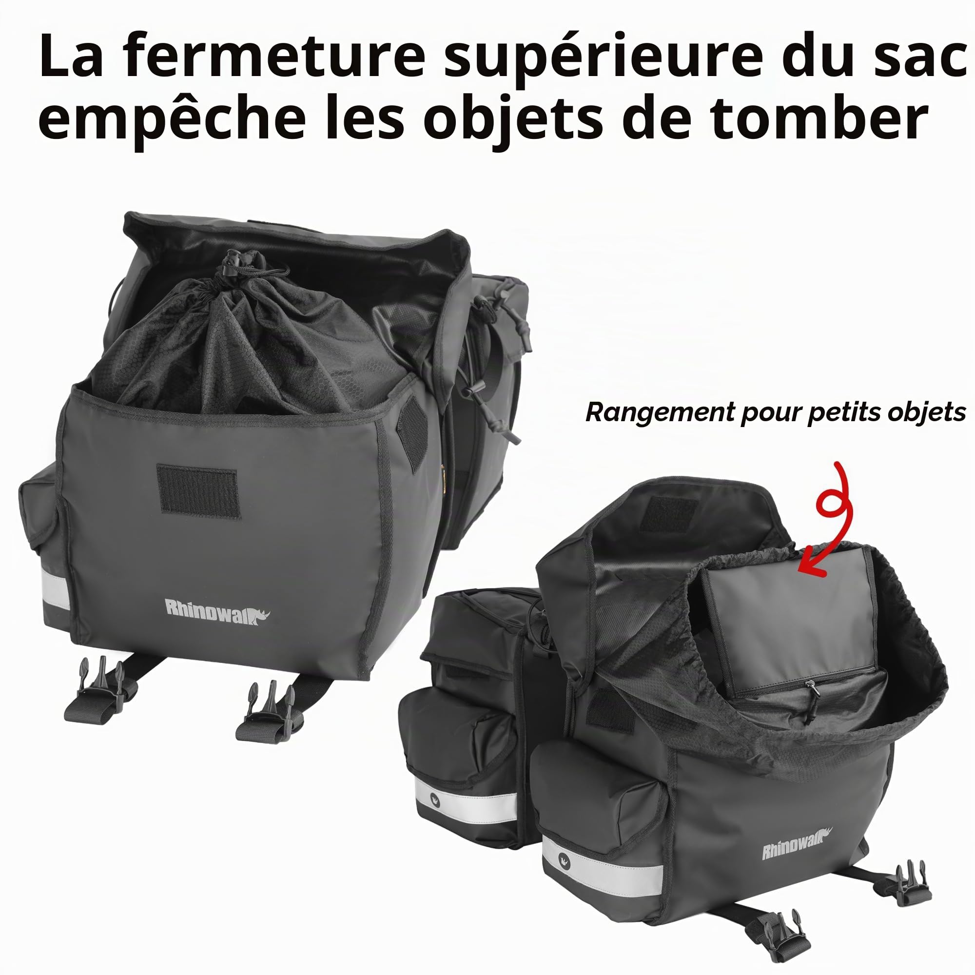 Rhinowalk Sacoche vélo 22 L doubles sacoches de selle pour porte-bagages arrière vélos avec poignée de transport accessoires de vélo professionnels - noir