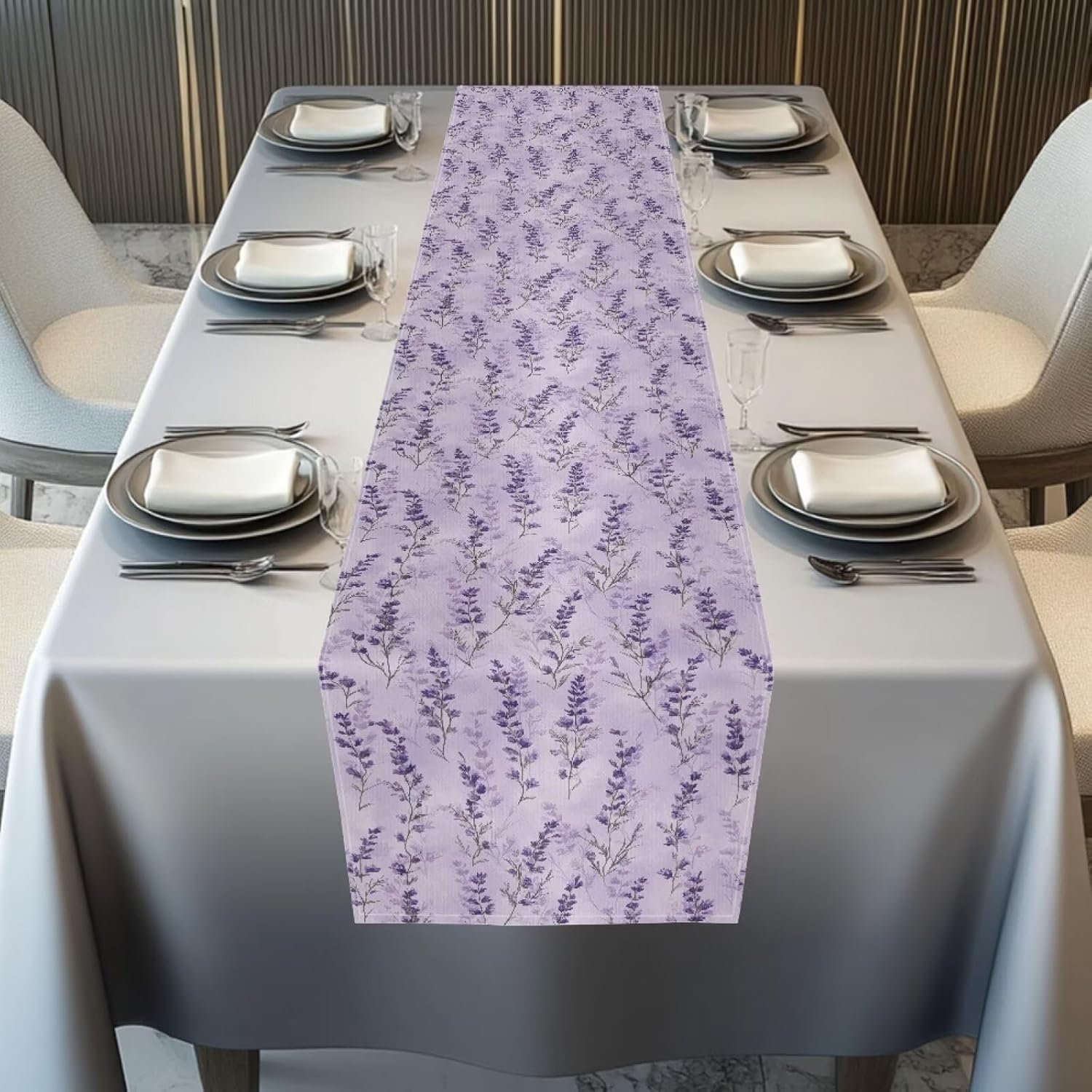 Purple Lavender Print Table Runner Home Decor Long Farmhouse Rustic Table Runner Table Decoration for Wedding Bridal Shower Birthday Party Table Decor, 13x90 Inch image 5