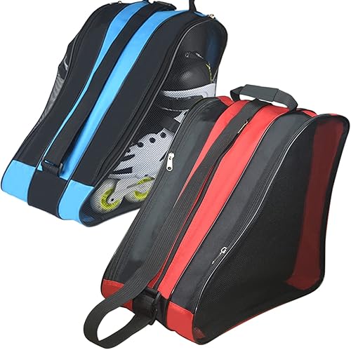 Miniatura 9 de Gooyule Bolsa de patinaje sobre hielo: bolsa de patinaje de gran capacidad para patines cuádruples, en línea y la mayoría de patines Azul+Rosa