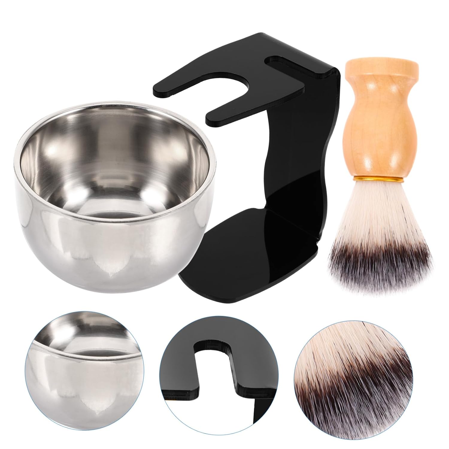 Men's Shaving Kit with Brush and Foaming Bowl, Stainless Steel