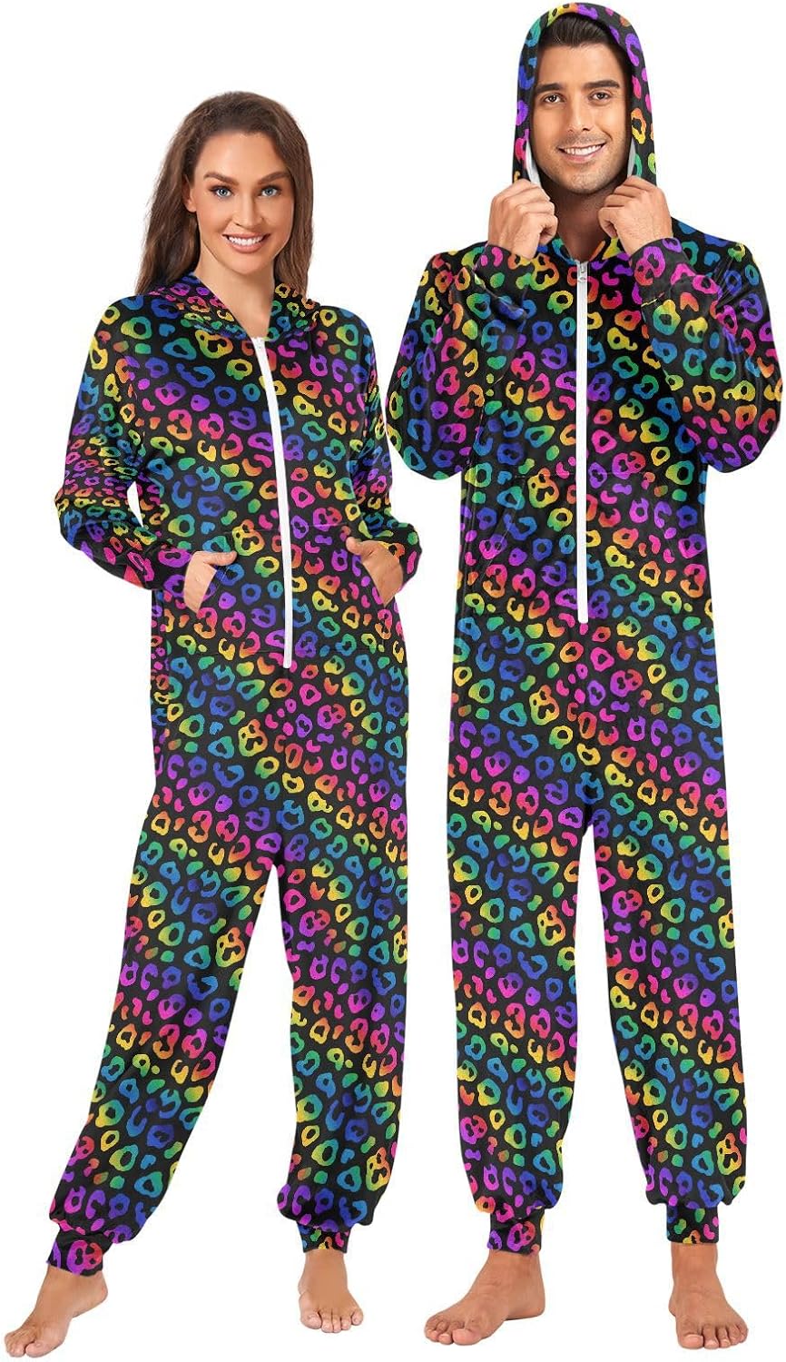 ALAZA Adult Onesie, Rainbow Leopard Print Cheetah Pajamas Costume Party Wear