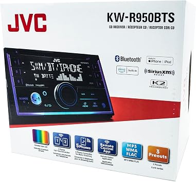 JVC KW-R950BTS Bluetooth Car Stereo Receiver with USB Port LCD Display - AM/FM Radio - MP3 Player - Double DIN 13-Band EQ (Black)