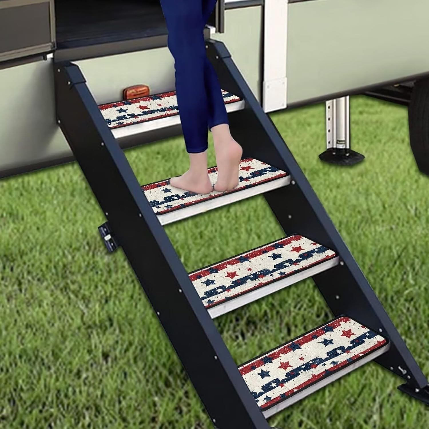 Boatee Star RV Step Covers 4 Pack RV Step Rug Trailscrubber RV Step Cover Non Slip RV Step Carpet RV Stair Covers Easy to Install Camper Step Carpet Covers for Stairs Camper Must Haves White