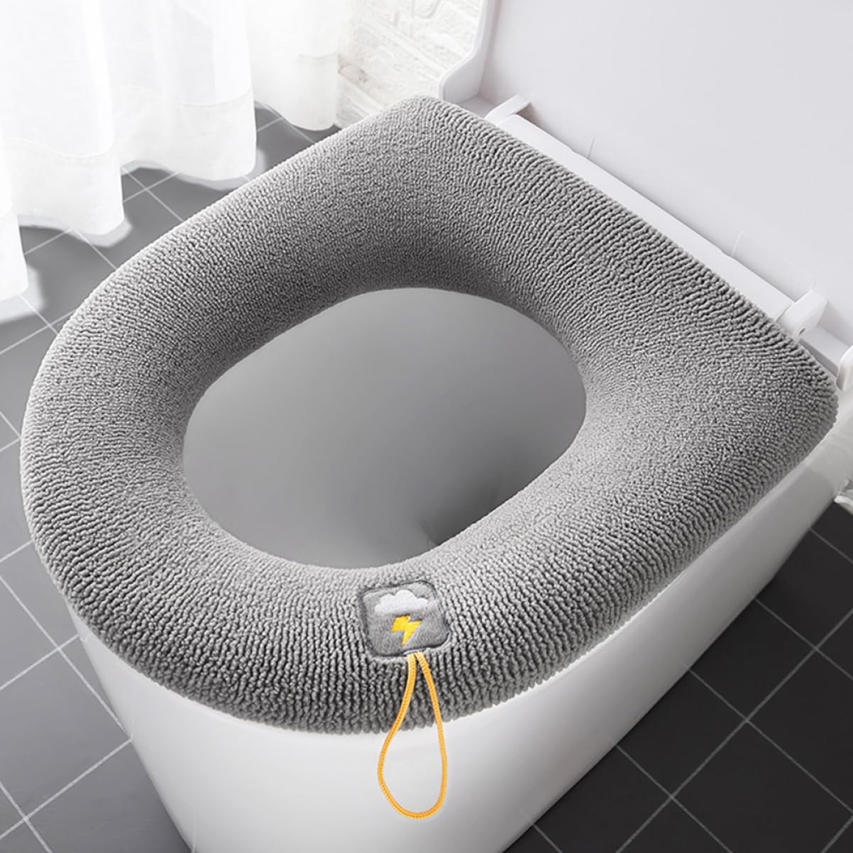 IMIKEYA Thickened Washable Toilet Seat Cover Pad Soft Knitted Cushion for Warm for Standard Toilets Easy Installation with Convenient Handle Deep