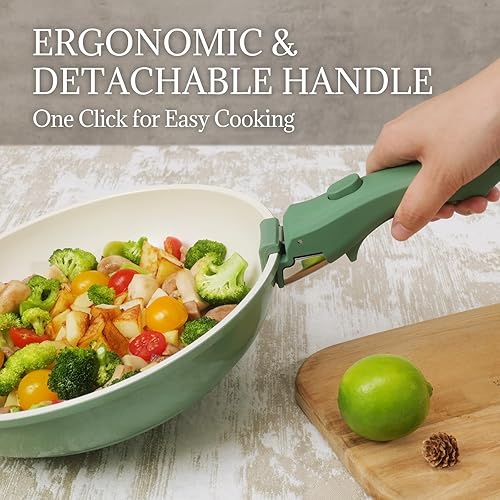 Miniatura 4 de Ceramic Cookware Set Non Stick 8Pcs Pots and Pans Set Detachable Handle Induction Kitchen Cooking Set with Frying Pans Oven Dishwasher Safe,