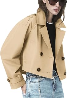 ELLEVEN Cropped Trench Coat for Women,Casual Short Fall Jackets