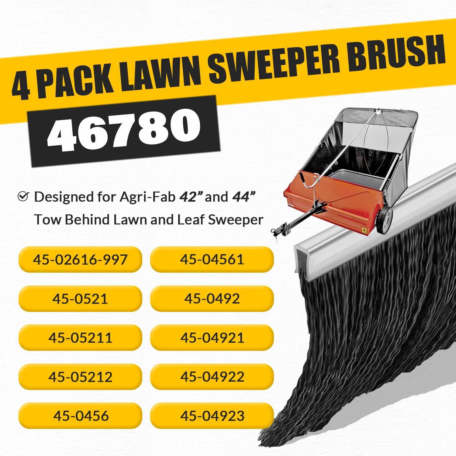 46780 Lawn Sweeper Brush 21” for Agri-Fab 42” Tow Behind Lawn and Leaf Sweeper, for Model 45-02616-997, 45-0521, 45-0456, 45-0492 (4-Pack)