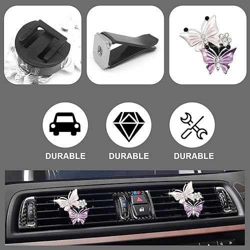 Miniatura 4 de Lindos clips de ventilación de aire de mariposa dobles, 2 piezas de ambientadores de aire de automóvil con doble mariposa de diamante, clip de