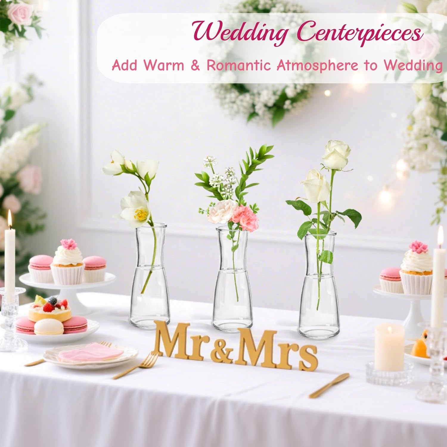 Set of 12 Glass Bud Vases, Clear Small Flower Vases for Centerpieces, 6 Oz Decorative Vase for Wedding, Birthday, Events, Dining Room - Image 6