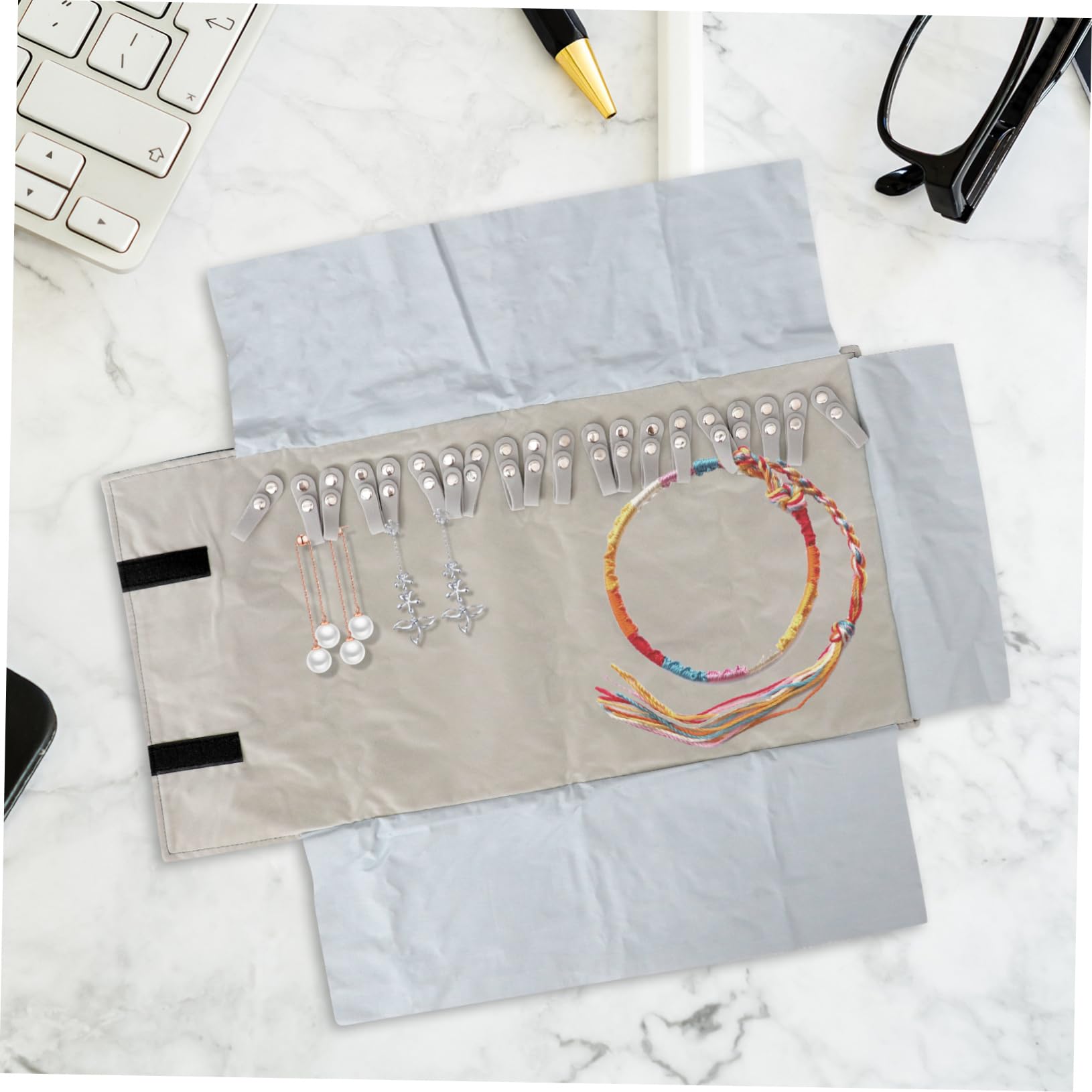 Holibanna Jewelry Roll Pouch Travel Home Organizer Bag for Necklaces Bracelets Earrings Grey Compact Design