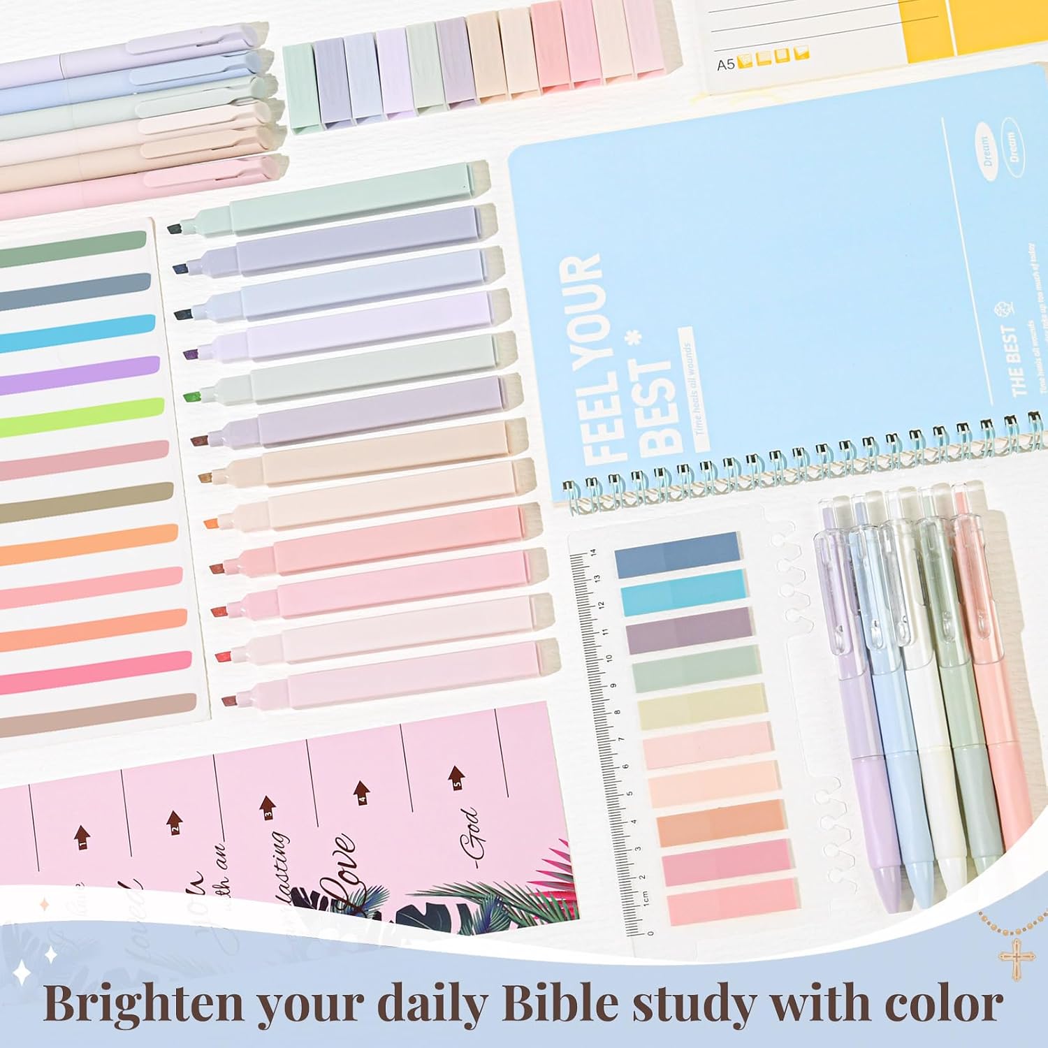 Bible Cover for Women Bible Case Large Bag Study Supplies Journaling Kit Book Carrying Case with Highlighters Christian Gifts for Women