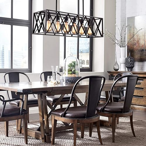 Miniatura 2 de mirrea Lámpara colgante vintage con 6 luces en marco rectangular, acabado pintado en negro mate de metal