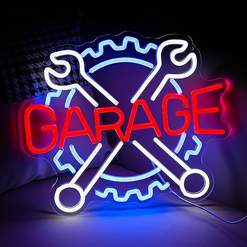 Miniatura 5 de Letrero de neón de garaje, llave de engranaje, letrero de luz LED para decoración de pared, luz de neón de motor de verificación USB para reparación