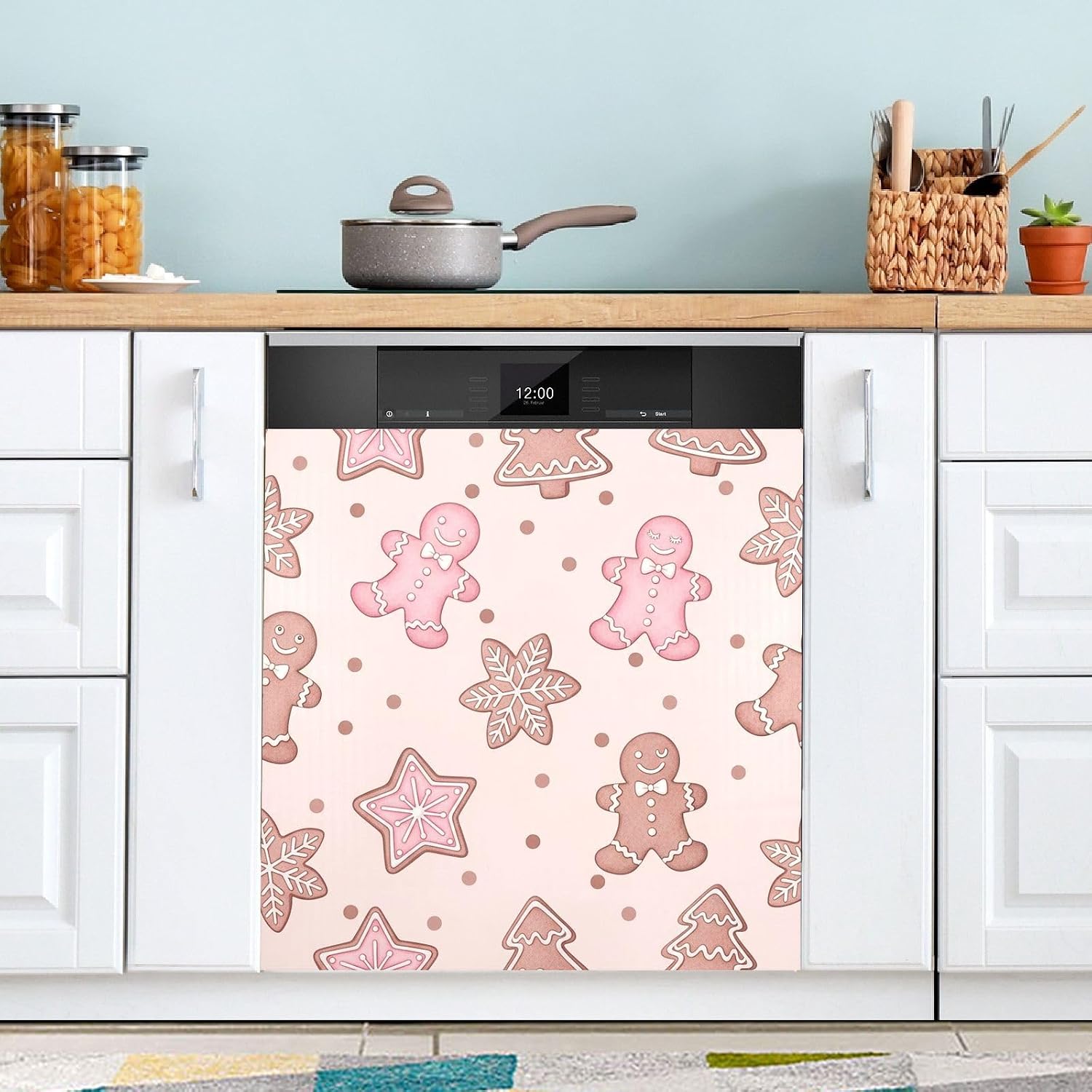 QUGRL Gingerbread Men Candy Canes Dishwasher Magnet Cover Front DoorSnowflakes Christmas Decorative Refrigerator Covers Magnetic Sheet Sticker Wash Machine Fridge Panel Decal for Kitchen Appliance 23x