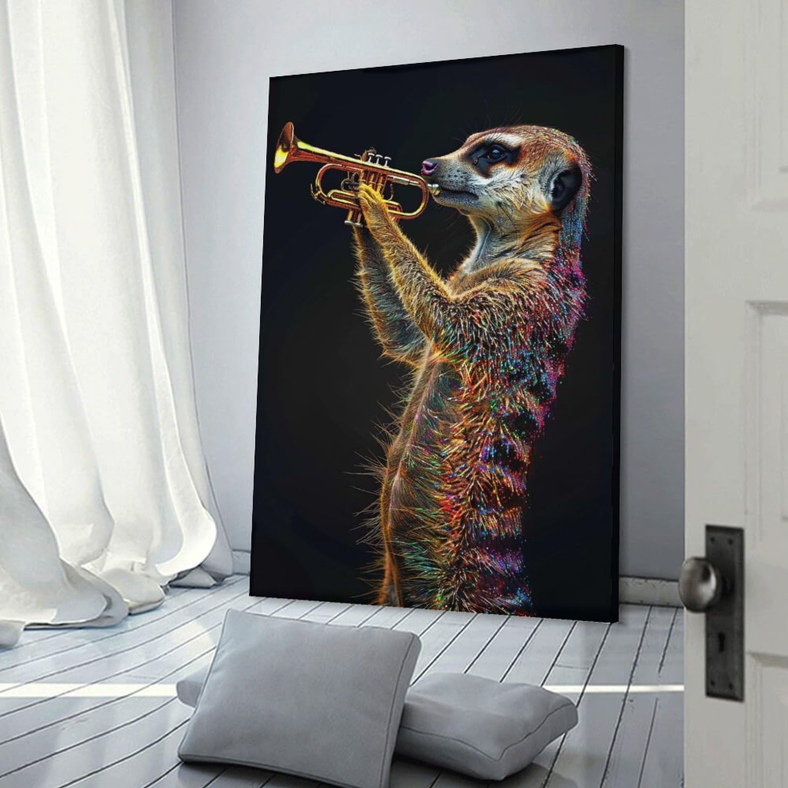Junmoney Meerkat Trumpet Hanging Wall Art, 24x36inch(60x90cm), for Bedroom Walls, Guest Spaces Or Lounges, An Easy Wall Refresh for Bedrooms