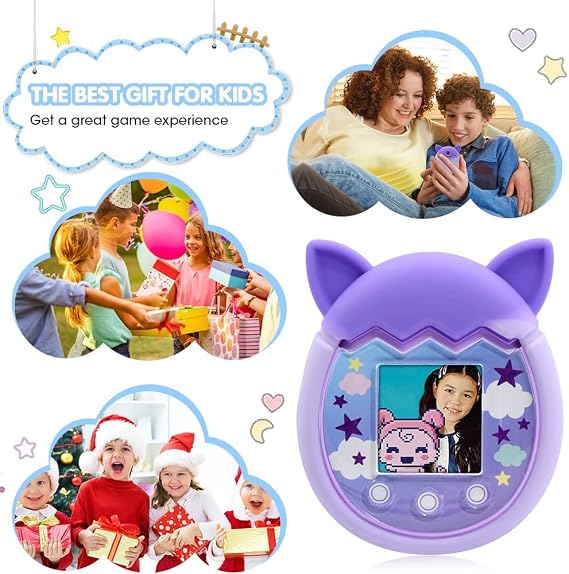2 Pack Silicone Case for Tamagotchi Pix Virtual Pet Game Machine,Protective Soft Skin Cover for Tamagotchi Pix Sleeve Shell with Hand Strap(Purple+Pink)