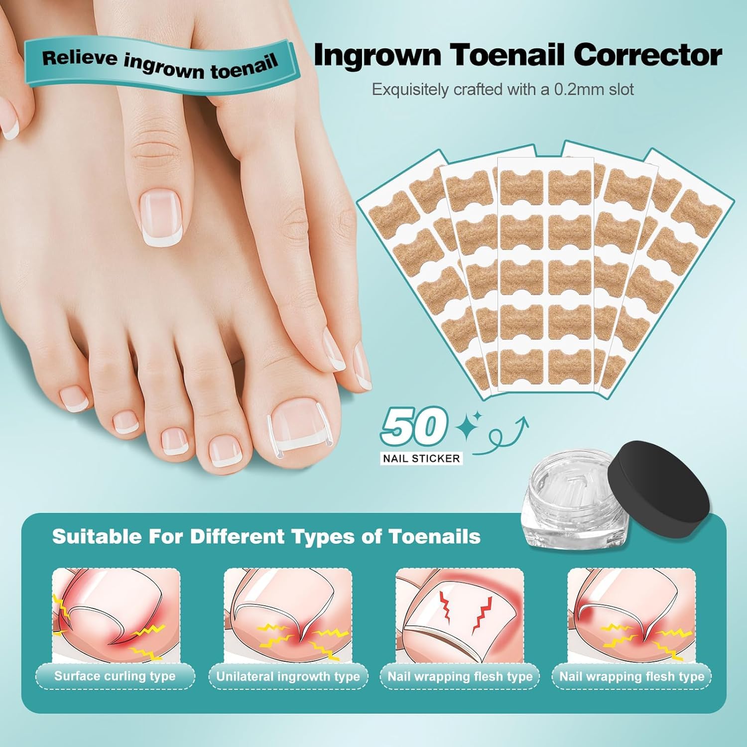Ingrown Toenail Corrector Set with Correction Strips, Professional Ingrown Toenails Pedicure Tool Set, Painless File and Lifter Pedicure Tools Pedicure Tools,Ingrown Nail Tool for Women Man.