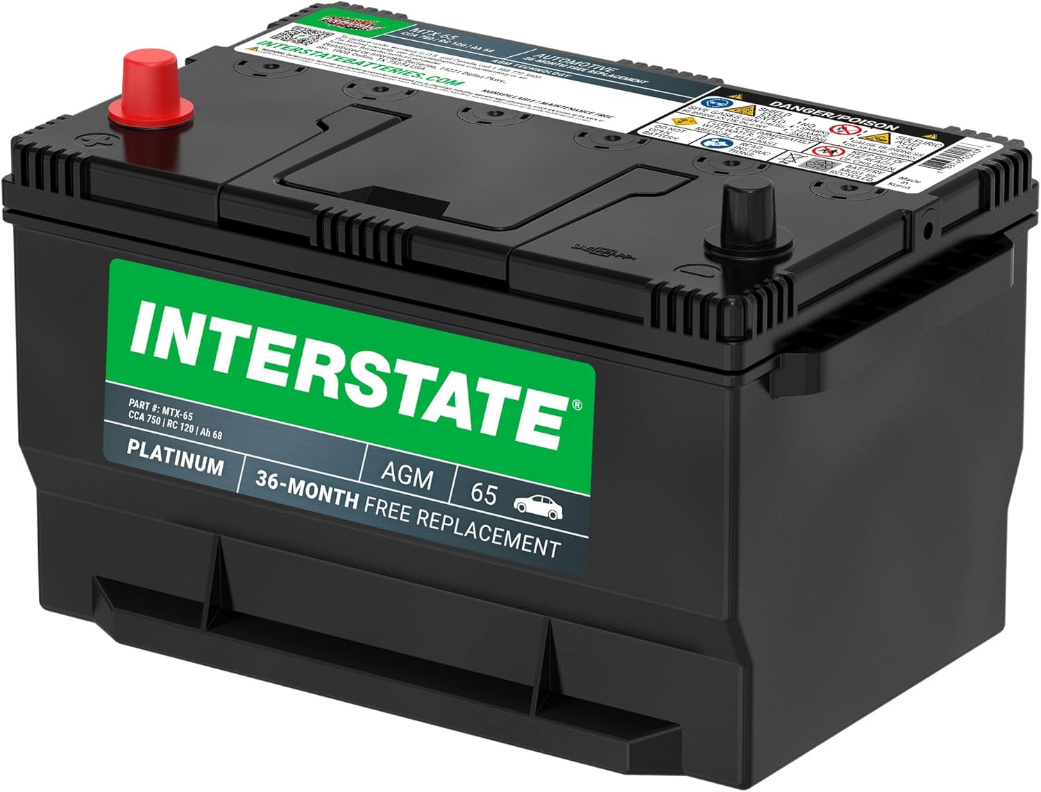 Interstate Batteries Automotive Battery 12V 68Ah (Group Size 65) 750CCA SLI AGM Auto Battery Replacement for Cars, SUVs, Sedans, Trucks (MTX-65)