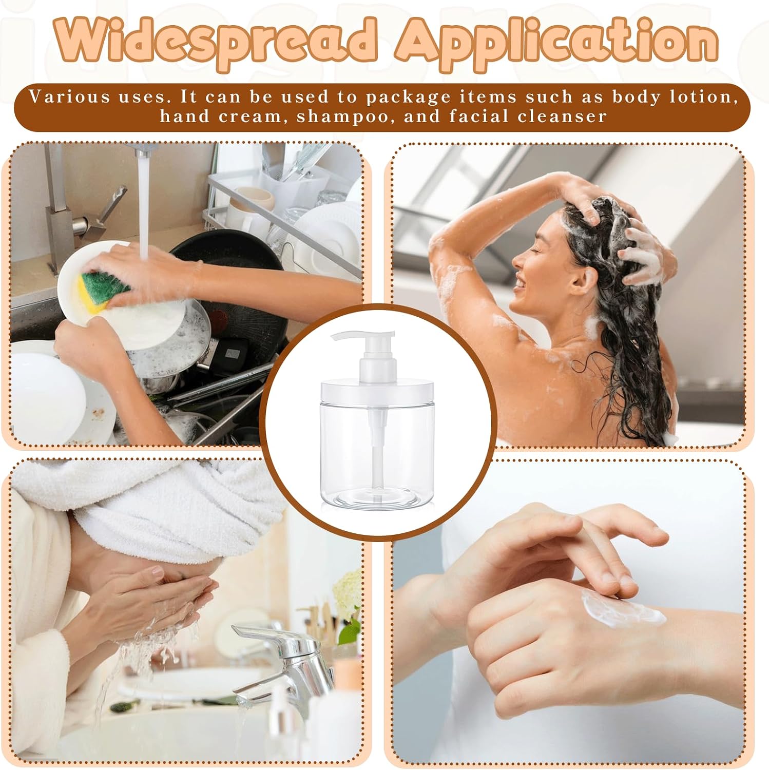 Dimeho 8 Pack Pump Bottle Dispenser 500ml Lotion Dispenser Wide Mouth Bathroom Shower Containers Plastic Refillable Empty Pump Bottles for Shampoo Conditioner Hand Lotion and Dish