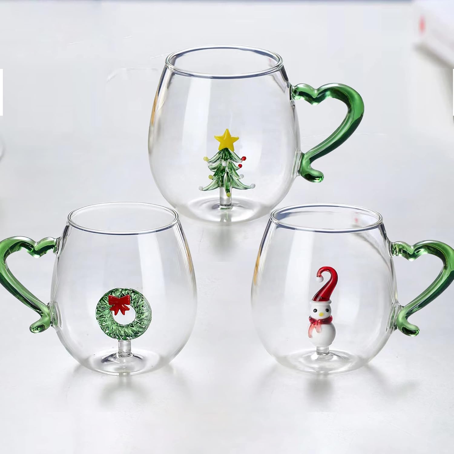 Glass Coffee Mugs with Handle Set of 3,Microwave Safe