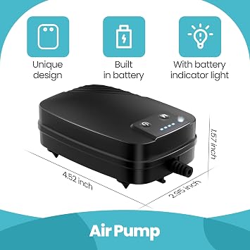NFESOLAR 3W Solar Pond Aerator with 1800mAh Battery, 3 Modes, 2 Air Stones