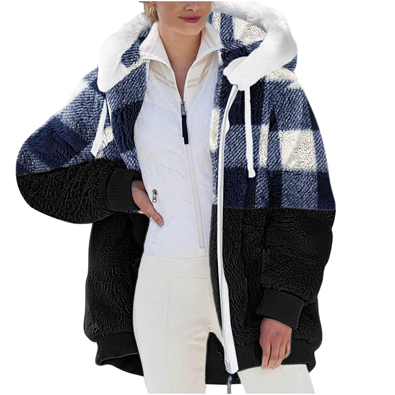 Veste à Capuche Femme Automne Hiver Épais Manteau En Velours Pour Femme Vestes Avec Fermeture éclair Manches Longues Hoodie En Polaire Chaud Grande Taille Patchwork Blouson Doux Et Confortables