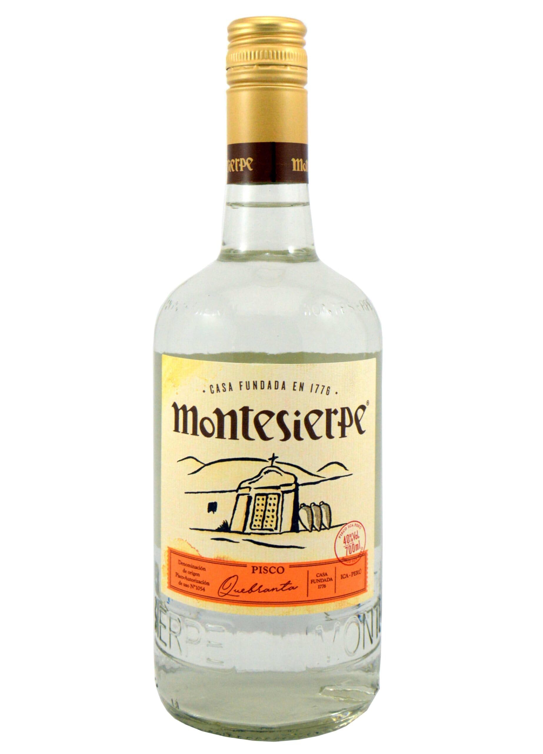 Montesierpe Pisco Quebranta - Botella de Licor de 70 cl - Pisco Peruano con Dulzor de Frutas como Manzana o Platano - 40% de Alcohol - Ideal para Preparar Cocktails