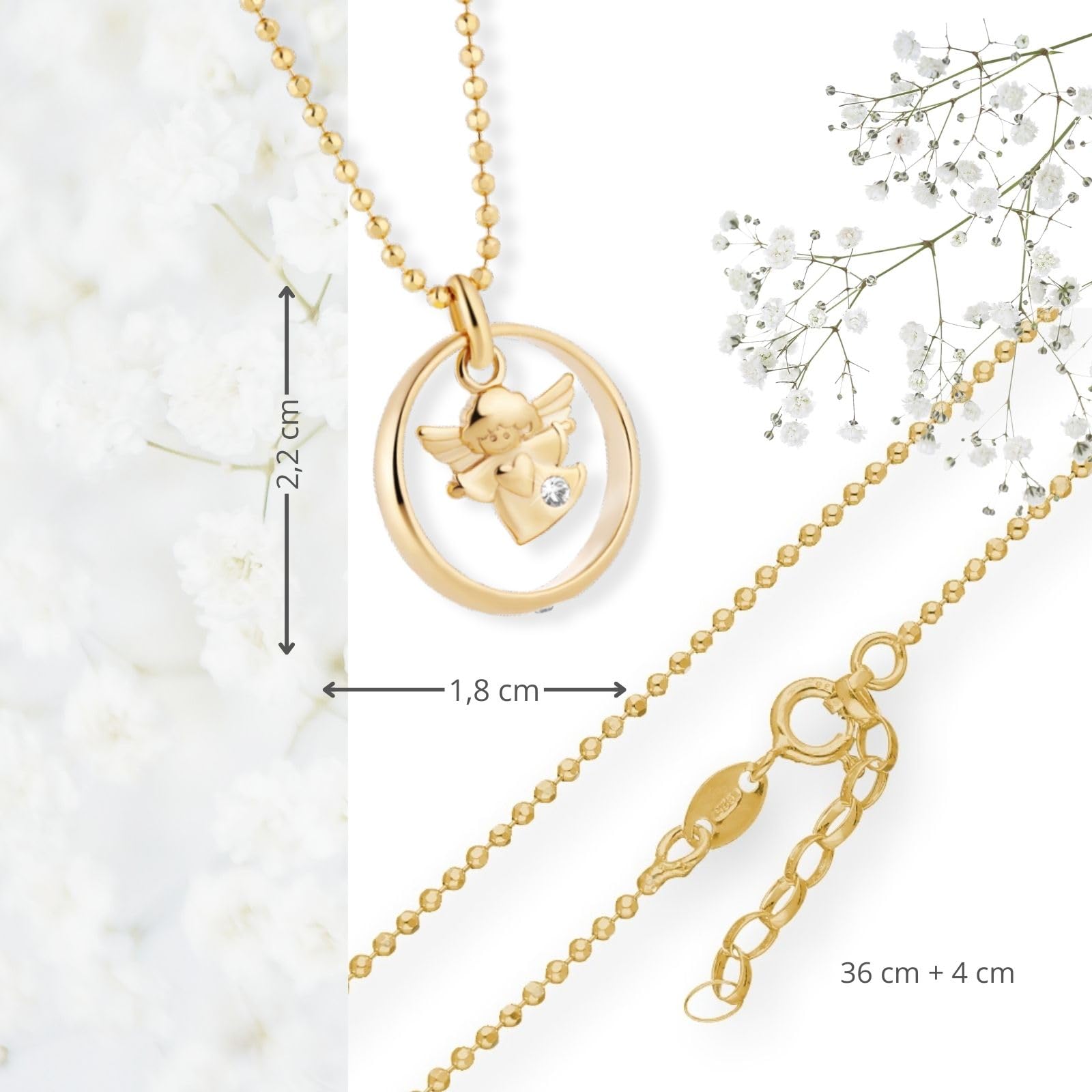fish Collana Per Bambini Con Ciondolo Angelo In Argento Placcato Oro