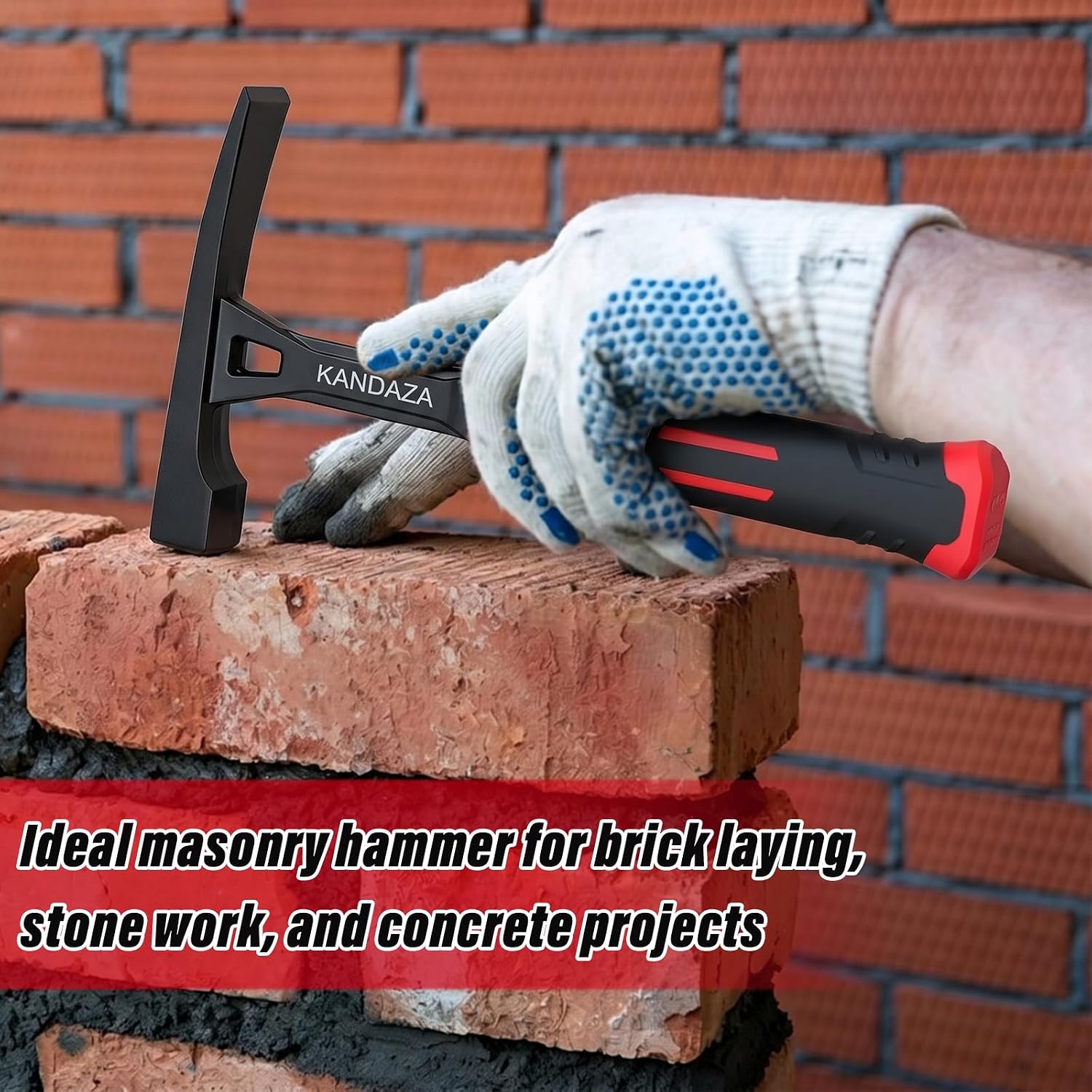 20 oz Brick Hammer, Masonry Hammer with Chisel Blade for Brickwork | Bricklayer's Hammer with Flat Striking Face and Chisel Blade for Shaping Brick, Block, Mortar and Stone