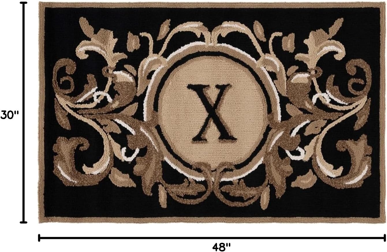 SAFAVIEH Monogram Collection Accent Rug - 2'6" x 4', Black & Brown, Handmade 'X' Novelty Scroll, Ideal for High Traffic Areas in Entryway, Living Room, Bedroom (MON264X)