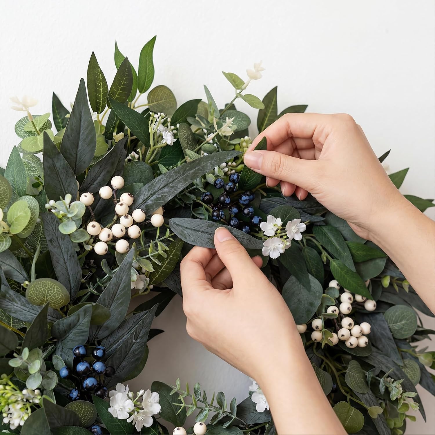 24'' Eucalyptus Wreaths for Front Door,Spring Summer Fall Winter Wreaths,Large Outdoor Greenery Wreaths for Porch,Wall,Holiday,Home Decor-Spring, Summer, Fall, Winter All Seasons