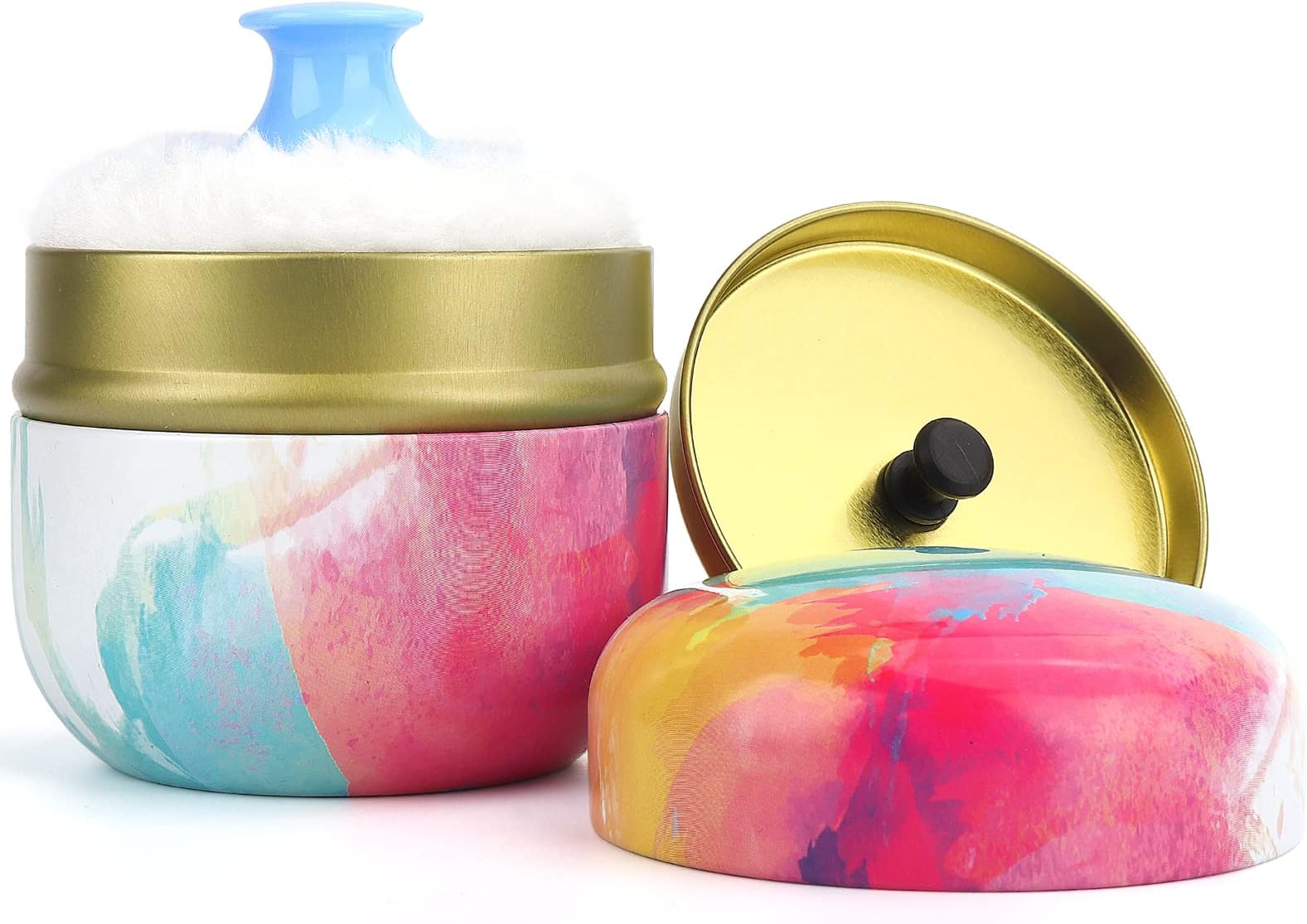 LIONVISON Baby Powder Puff Box: Medicated Talcum Powder Case with Soft Powder Puff - Storage Jar for Coffee Beans Candies Small Items(Colorful)