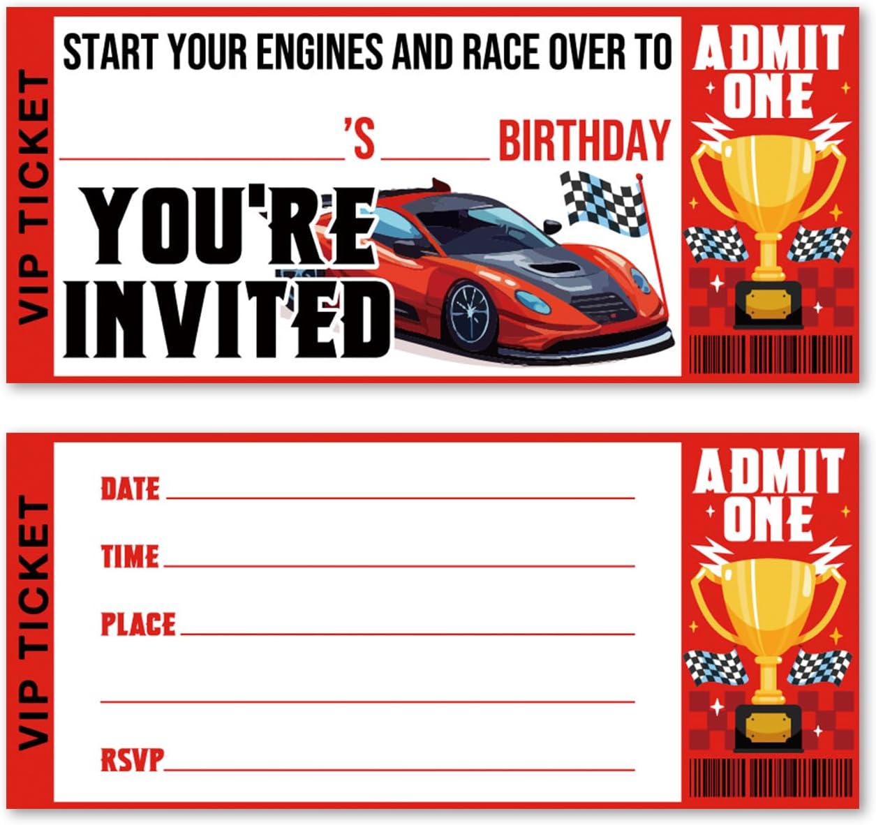 Racing Car Birthday Party Invitations 20 Pack Red Racing Car Ticket Invitations with Envelopes Invites Cards for Birthday Party