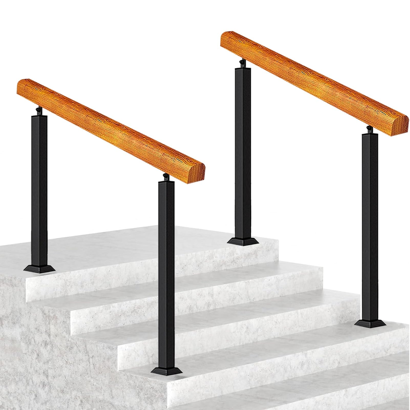 LWJSOCP Adjustable Wooden Handrail for 3-4 Steps Floor Mounted Indoor/Outdoor Stair Railing Bannister for Transitional Staircases Deck & Garden Height 85cm-130cm (51in)