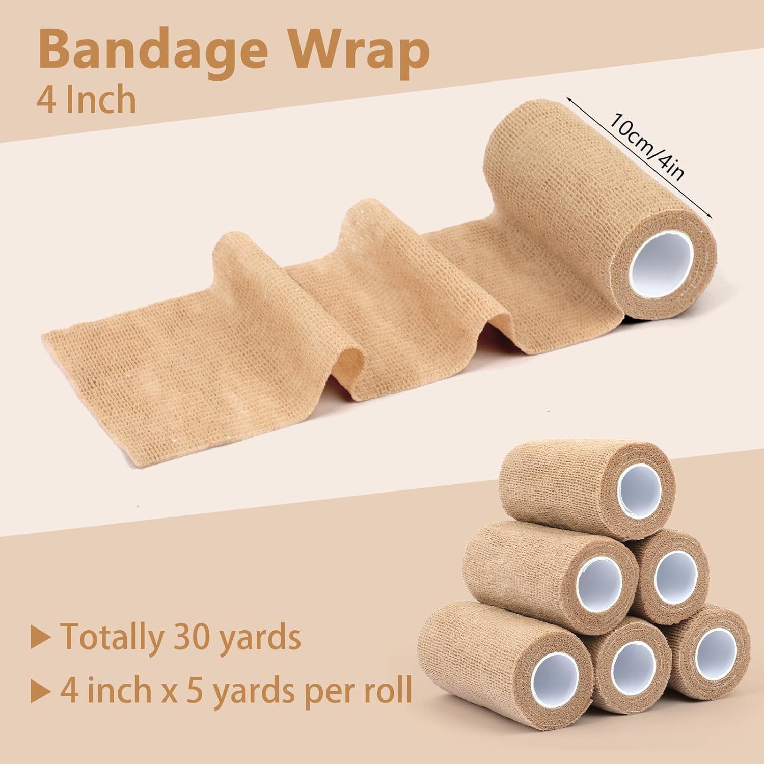 BEVTEE Self Adhesive Bandage Wrap 6 Pack, 4" X 5 Yards Elastic Medical Coban Wrap, Compression Non-Woven Sports Athletic Tape for Wrist, Ankle, Hand, Leg, Swelling, Vet, Grip Tape - Image 2