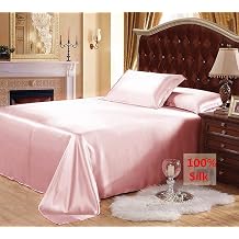 MAXFEEL 1PC 100% Mulberry Silk Flat Sheet Top Grade Silk Sheet for Skin Sleep Care Hypoallergenic Pink, Full